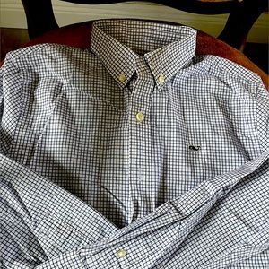 Vineyard Vines. Navy and white striped button up long sleeve shirt. Size 12-14